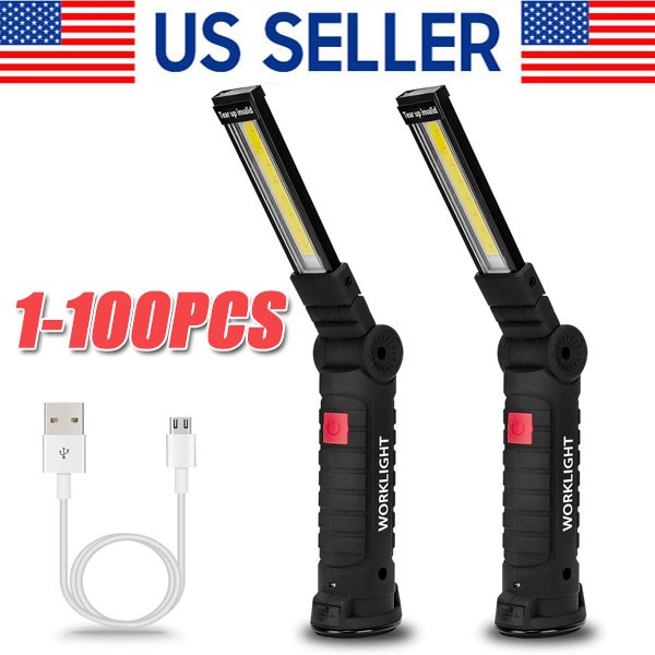 Rechargeable COB LED Slim Work Light Lamp Flashlight Inspect Folding Torch