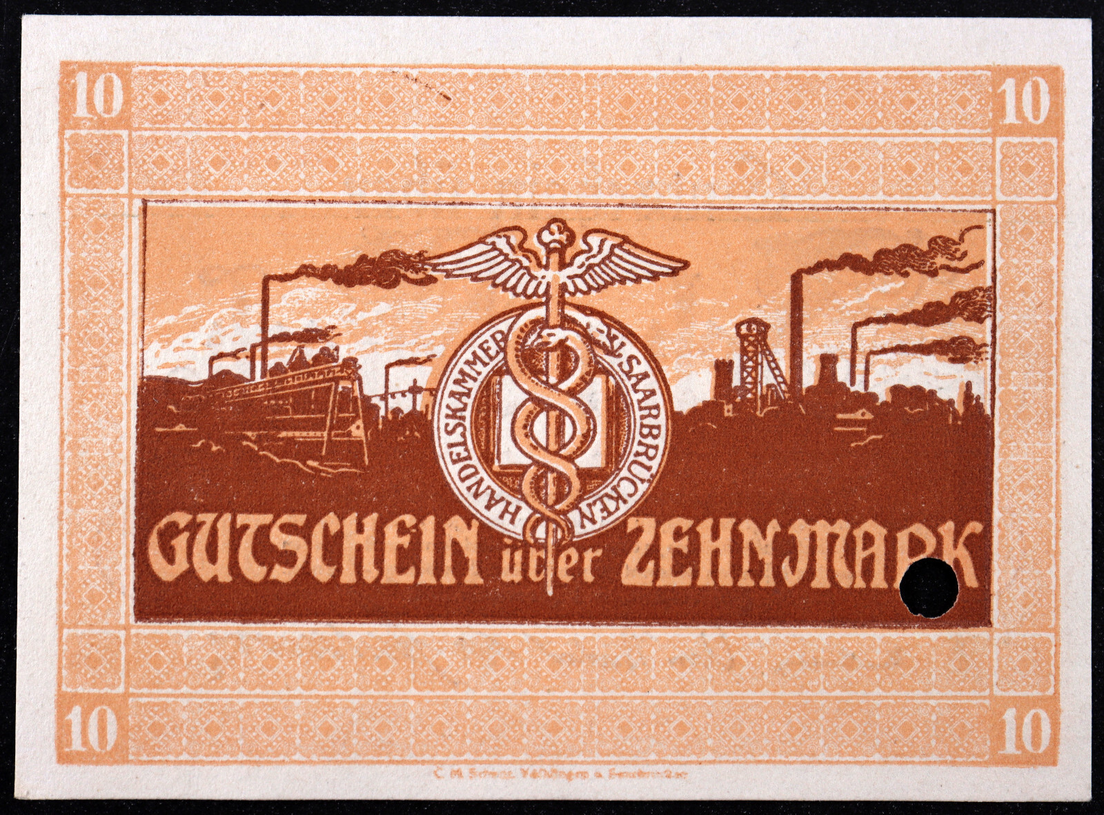 SAARBRÜCKEN 1918 RARE 10 Mark Grossnotgeld German Notgeld Banknote