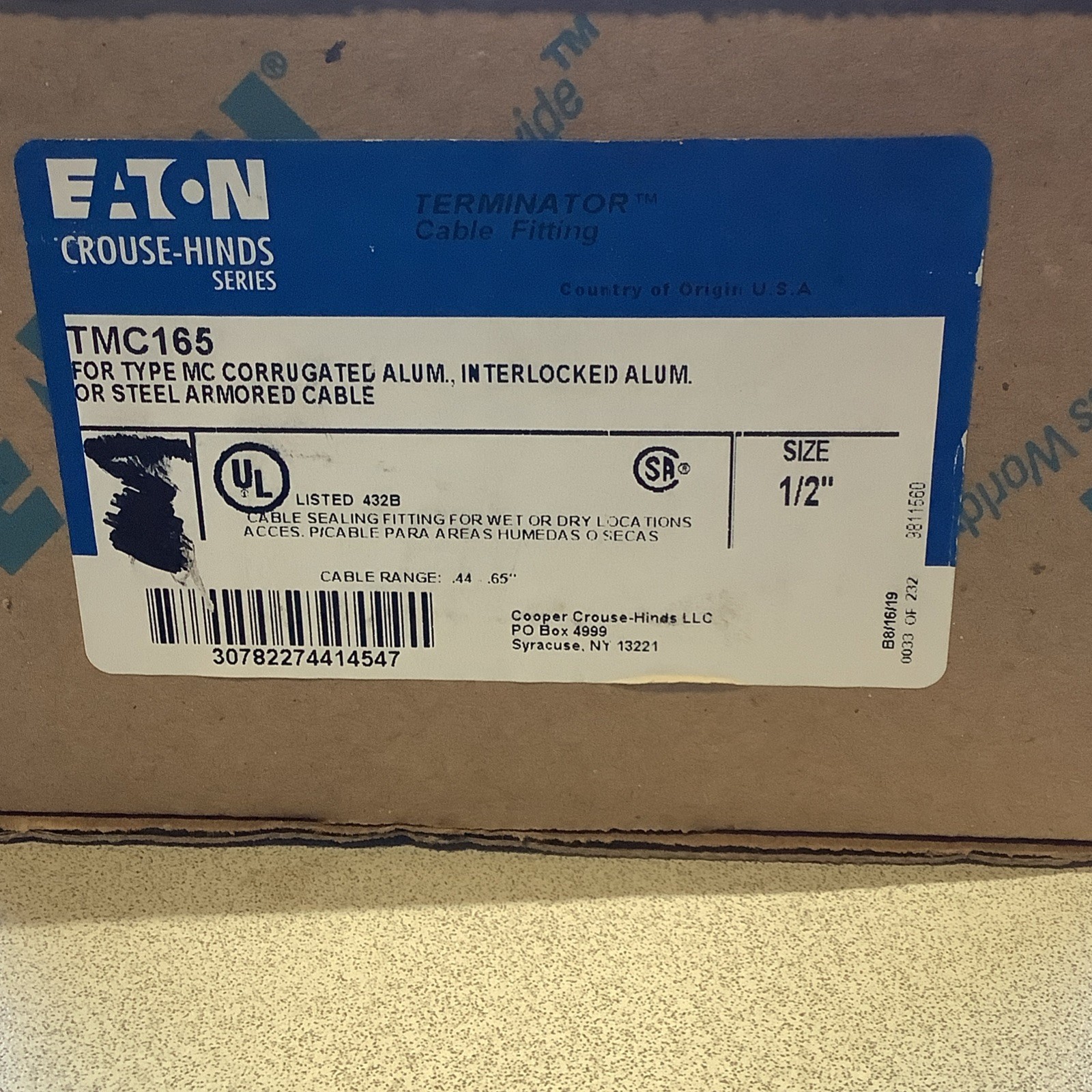 EATON CORPORATION TMC165 , Interlocked Alum. 1/2 Size