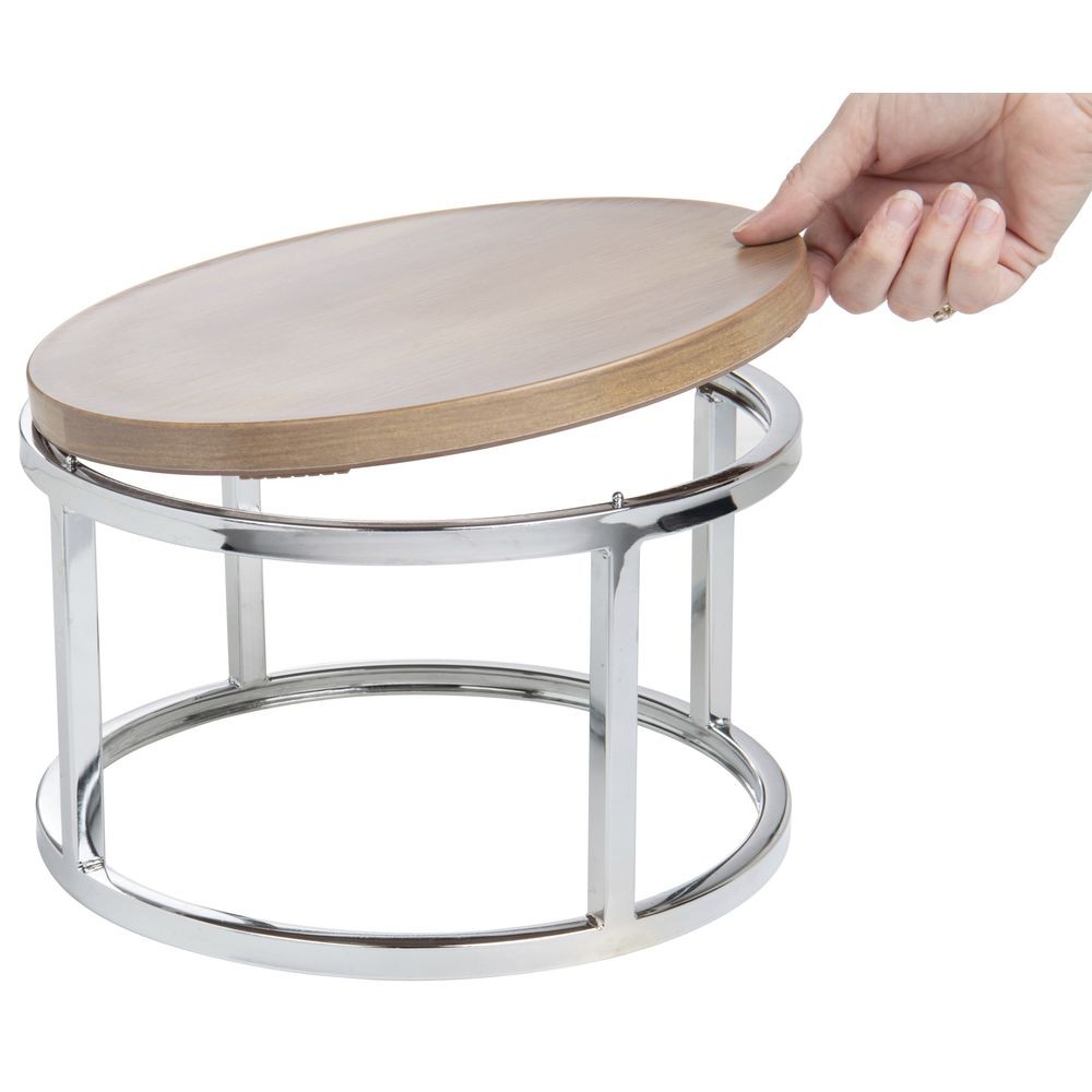 HUBERT Cerve Collection Chrome Tall Round Riser with Acacia Top - 11 11/50"Dia