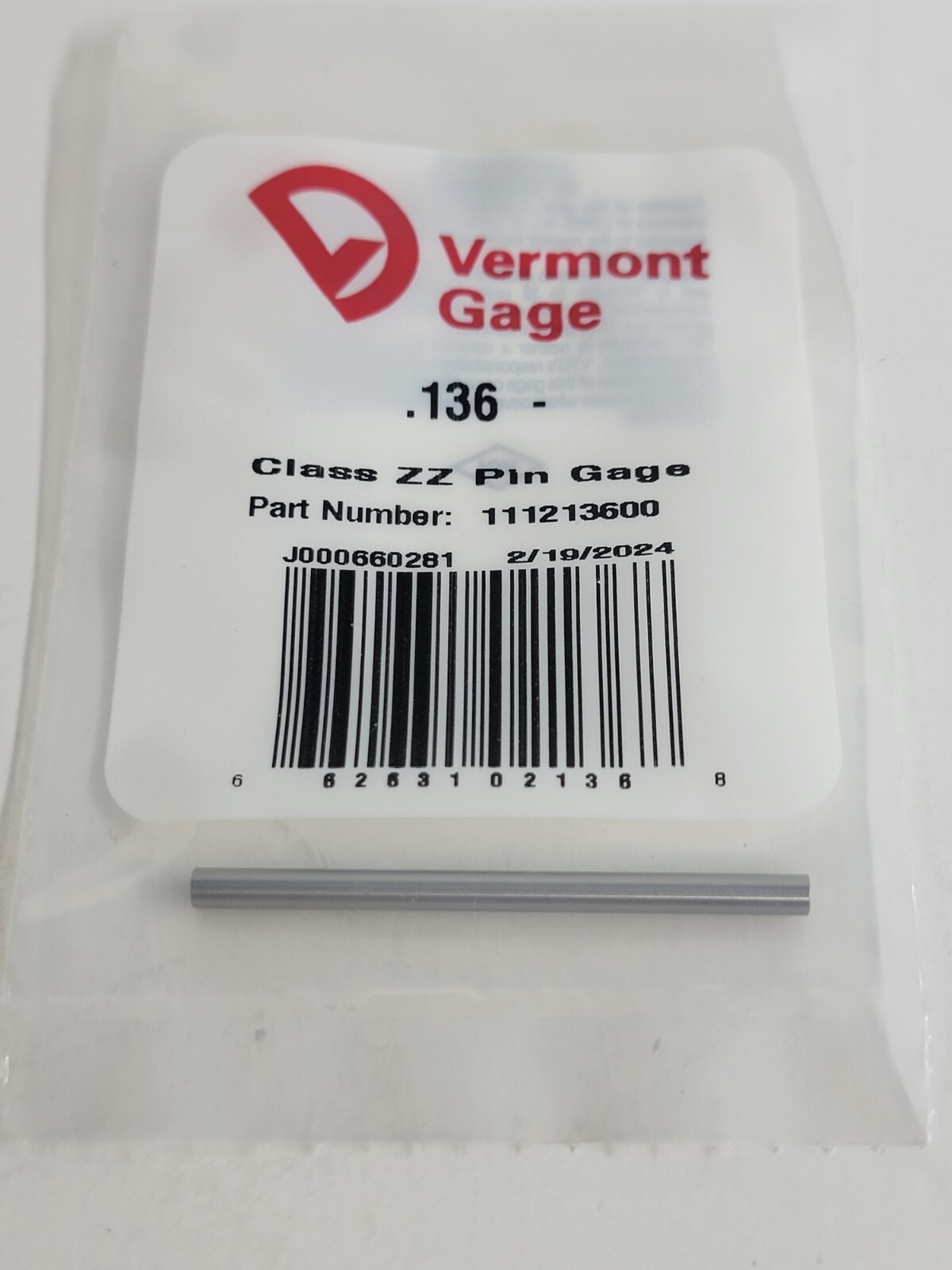 Vermont Gage - 111213600 - .136" Minus - Class ZZ Pin Gage