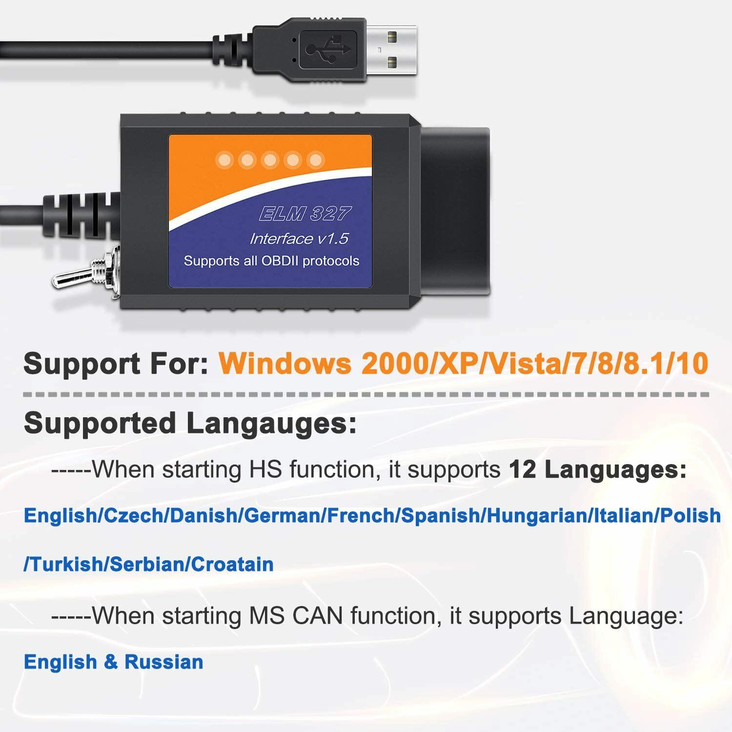 ELM327 V1.5 USB FORScan OBD2 Scanner Adapter for Ford Mazda Car and Light Truck