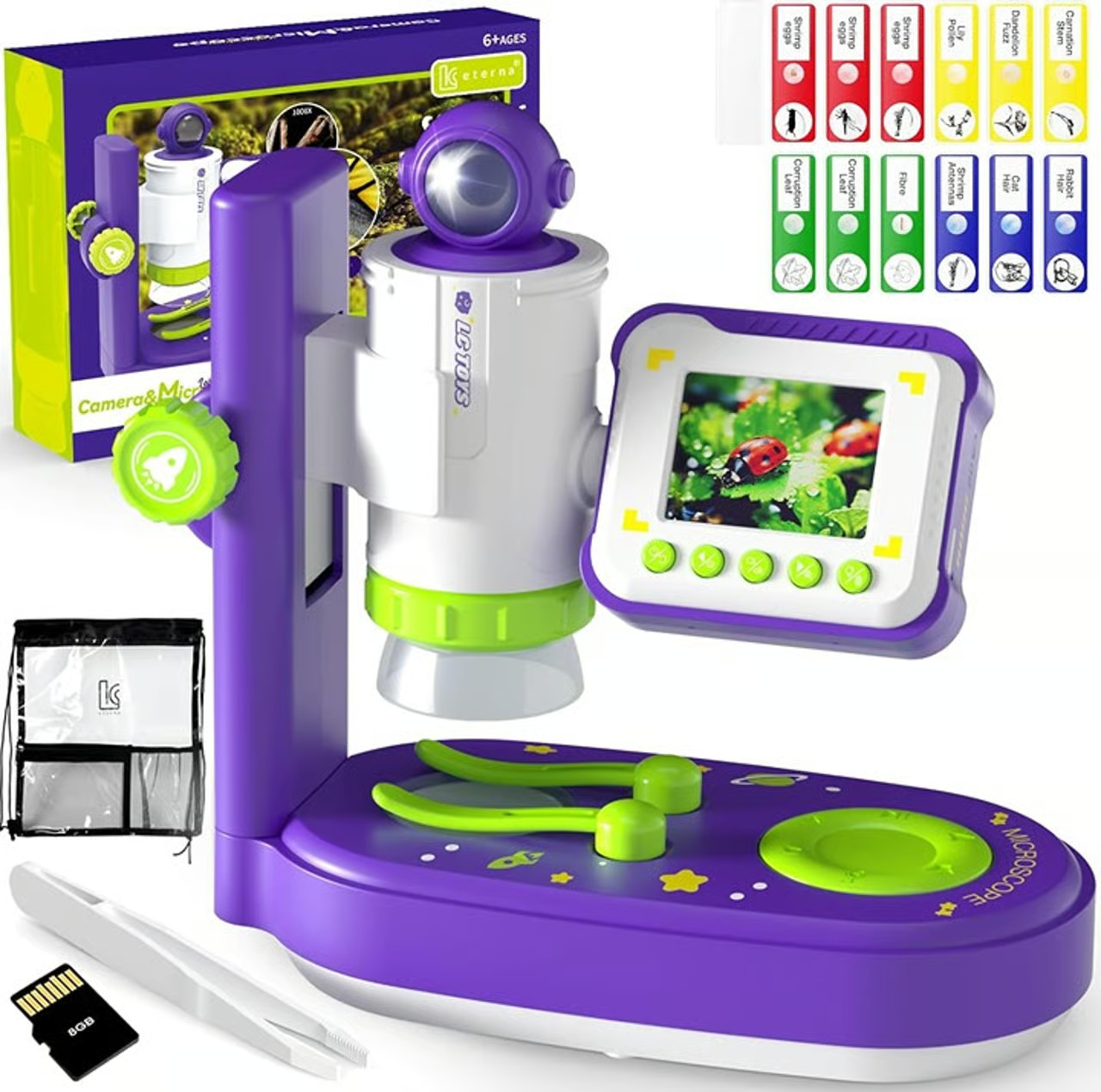 Kids Microscope Camera 3-in-1 w/ LCD Screen, 1000x Zoom – STEM Gift 6+