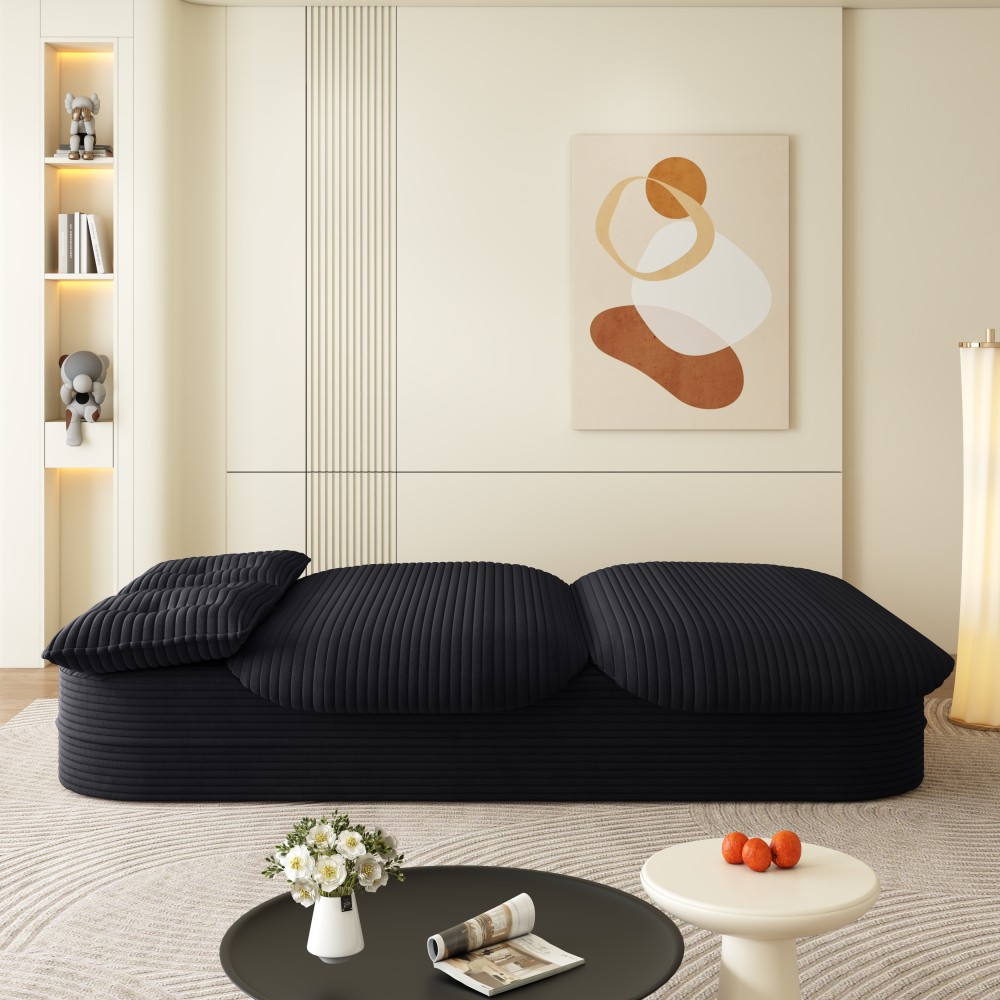 Foldable 2-in-1 Sofa Bed Sleeper Couch w/ Pillows & Blanket, Plush Corduroy