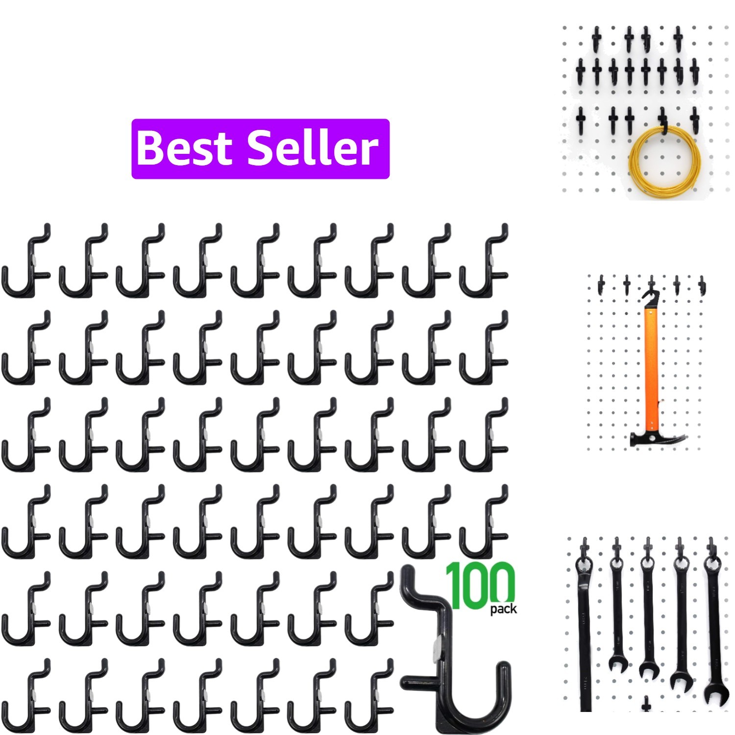 Pegboard Hooks Kit Pegboard J Hook Assortment 100PK Black Peg Hooks