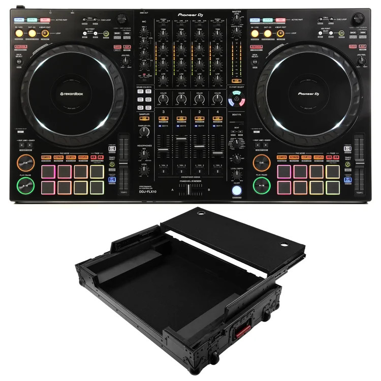 Pioneer DJ DDJ-FLX10 DJ Controller with Upper Deck Flight Case - Black