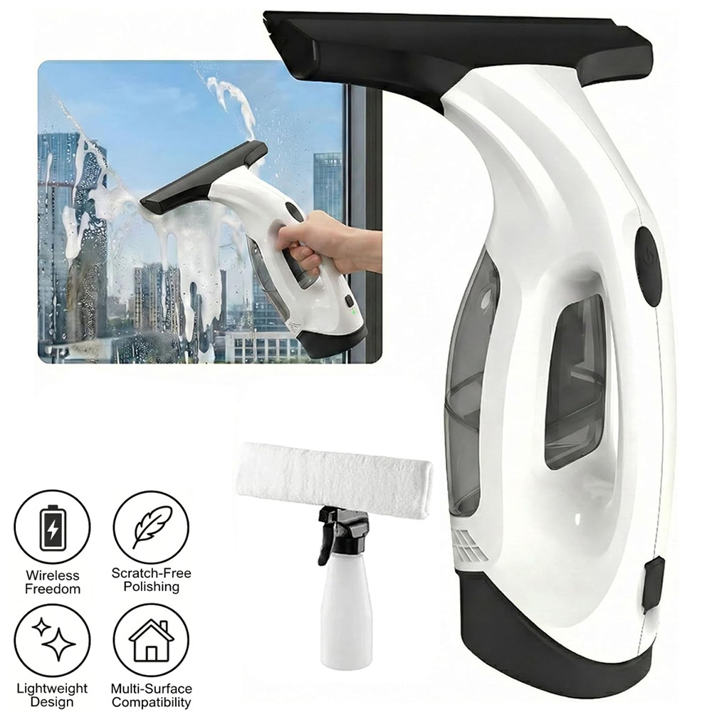 Cordless Window Cleaner Vacuum Squeegee Glass Wiper 2-in-1 Wiper Tool Adjustable
