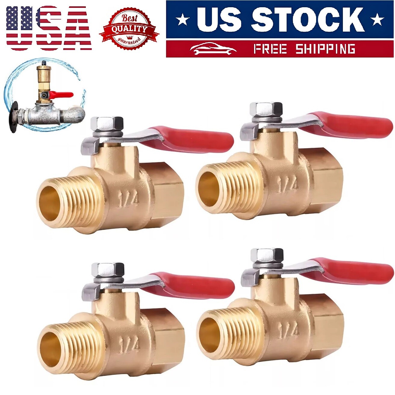 2/4 Pack 1/4" Male Female NPT Brass Ball Valve Water Air Tank Drain Shut Off USA