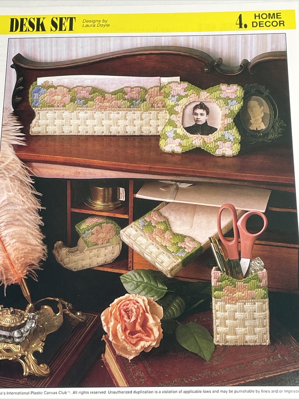 Desk Set Pen Letter Memo Holder Tape Cover Annie's Plastic Canvas Pattern Page