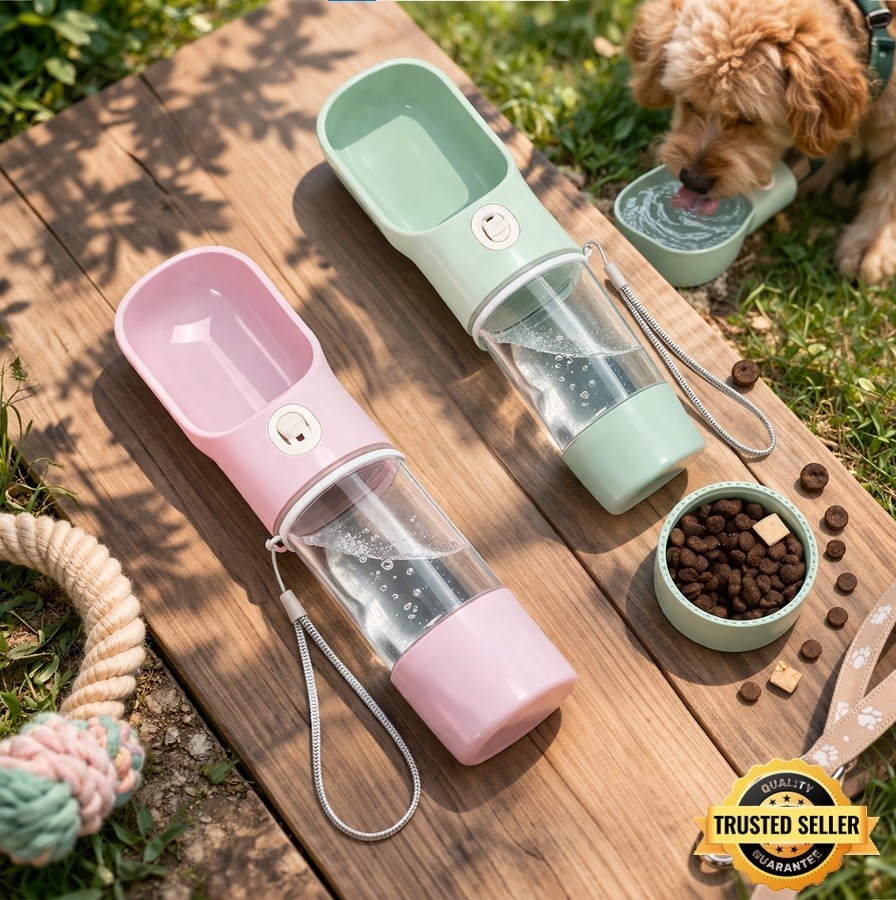 Portable Dog Water Bottle Food Dispenser 2 in 1 Leakproof Pet Travel Walking