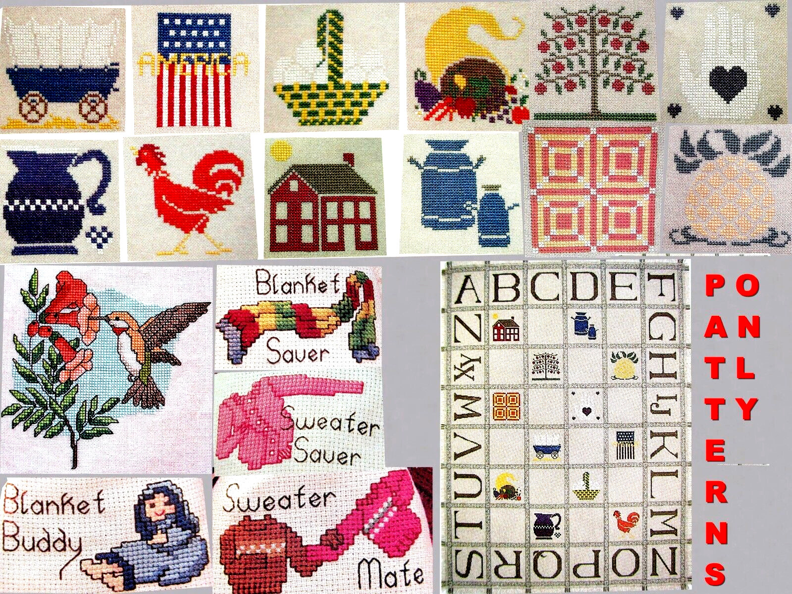American Complete Sampler Afghan Hummingbird Bag Designs CROSS STITCH PATTERNS