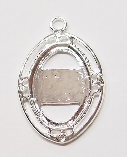 8 of 24x17mm Shiny Silver Victorian Double Band Oval Pendant Settings 37x26mm