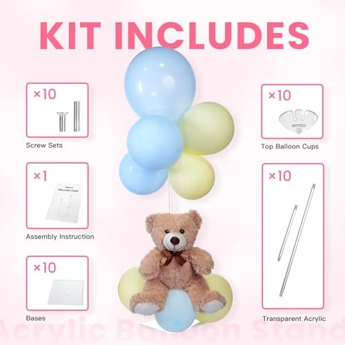 Clear Acrylic Balloon Stands for Table, Adjustable Height 15.75 Inch, 10 Pack