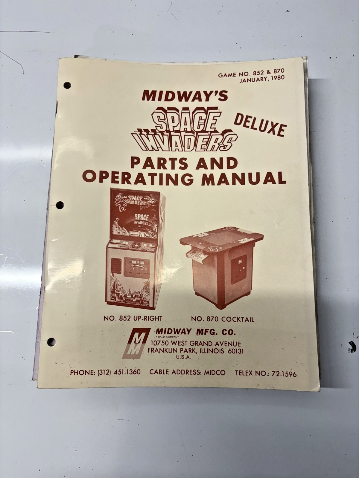 Original Space invaders arcade manual