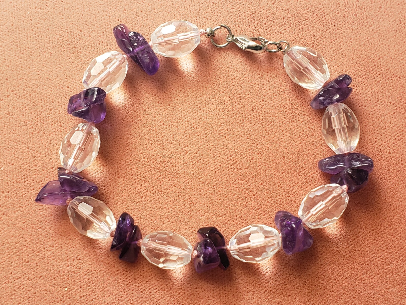 HANDMADE GENUINE * AMETHYST * STONE BRACELET, 8.5 INCHES LONG