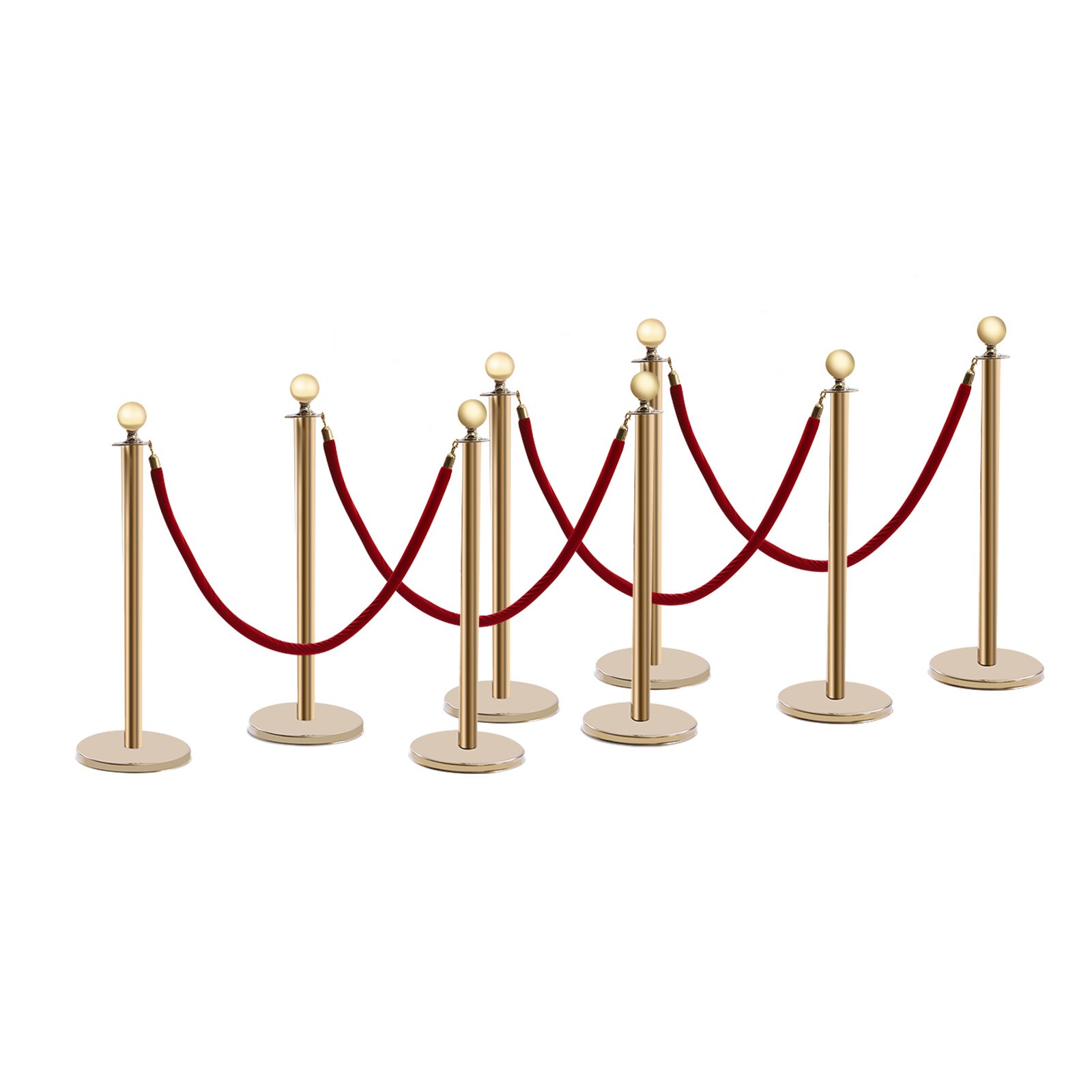 8 PCS Crowd Control Stanchion Gold Posts Set with Red Velvet Rope Queue Barrier