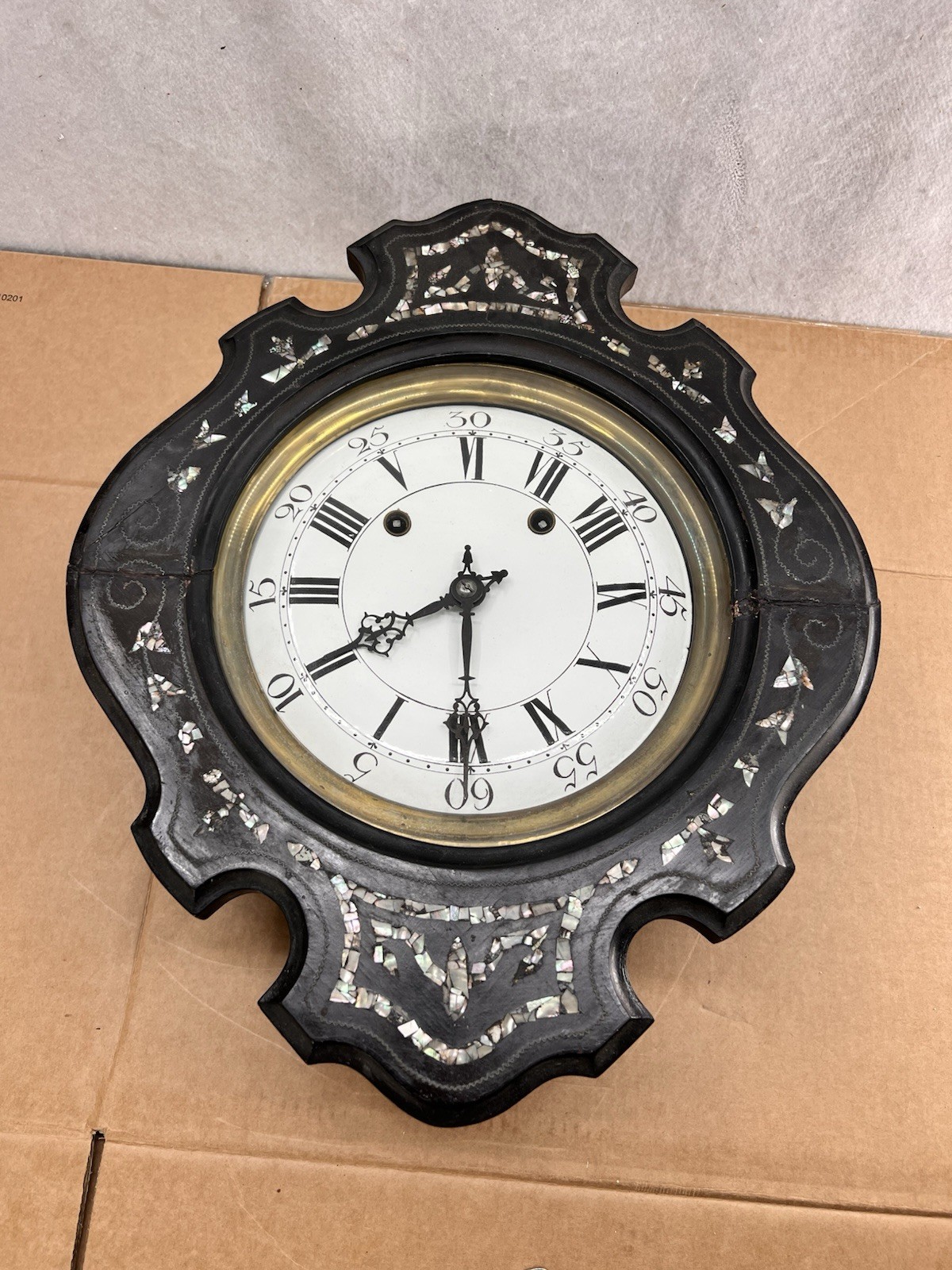 Antique French Napoleon III Wall Clock Mother of Pearl Inlay — Key, No Pendulum