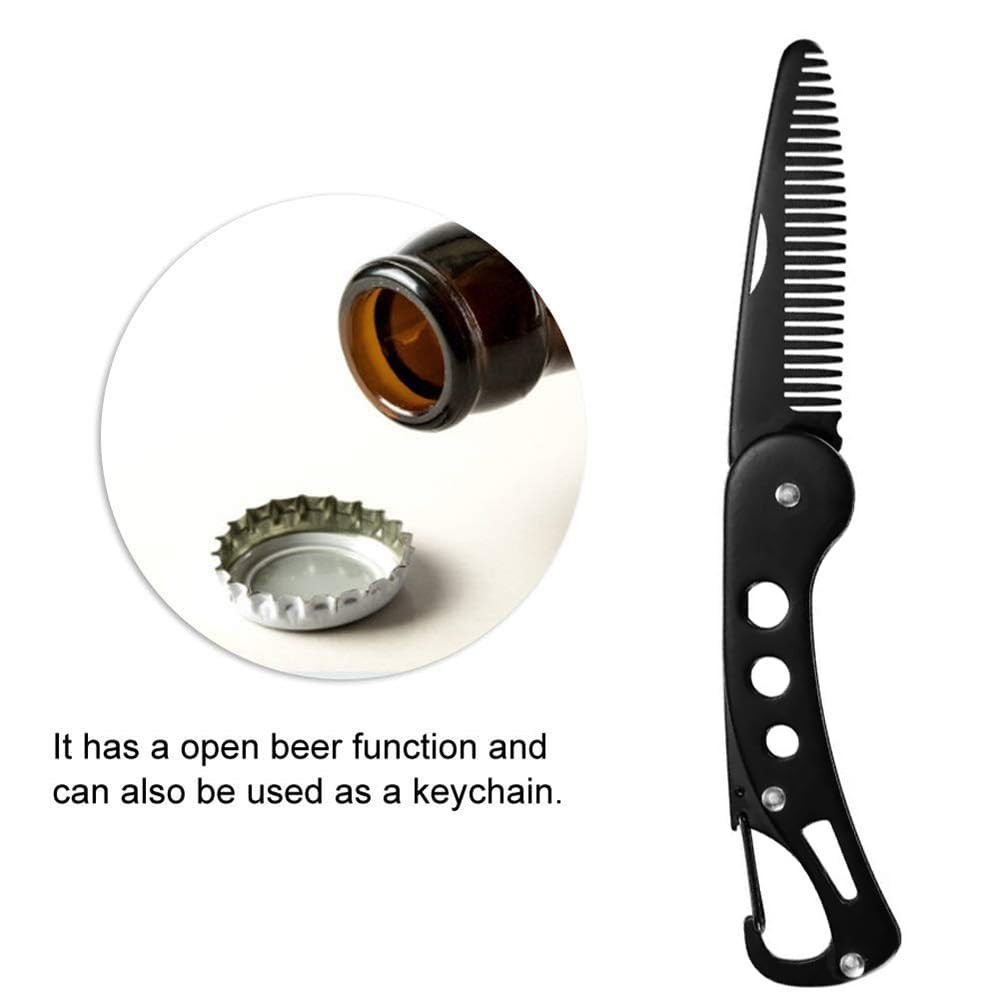 Stainless Steel Folding Beard Comb, Portable 1 Count (Pack of 1)