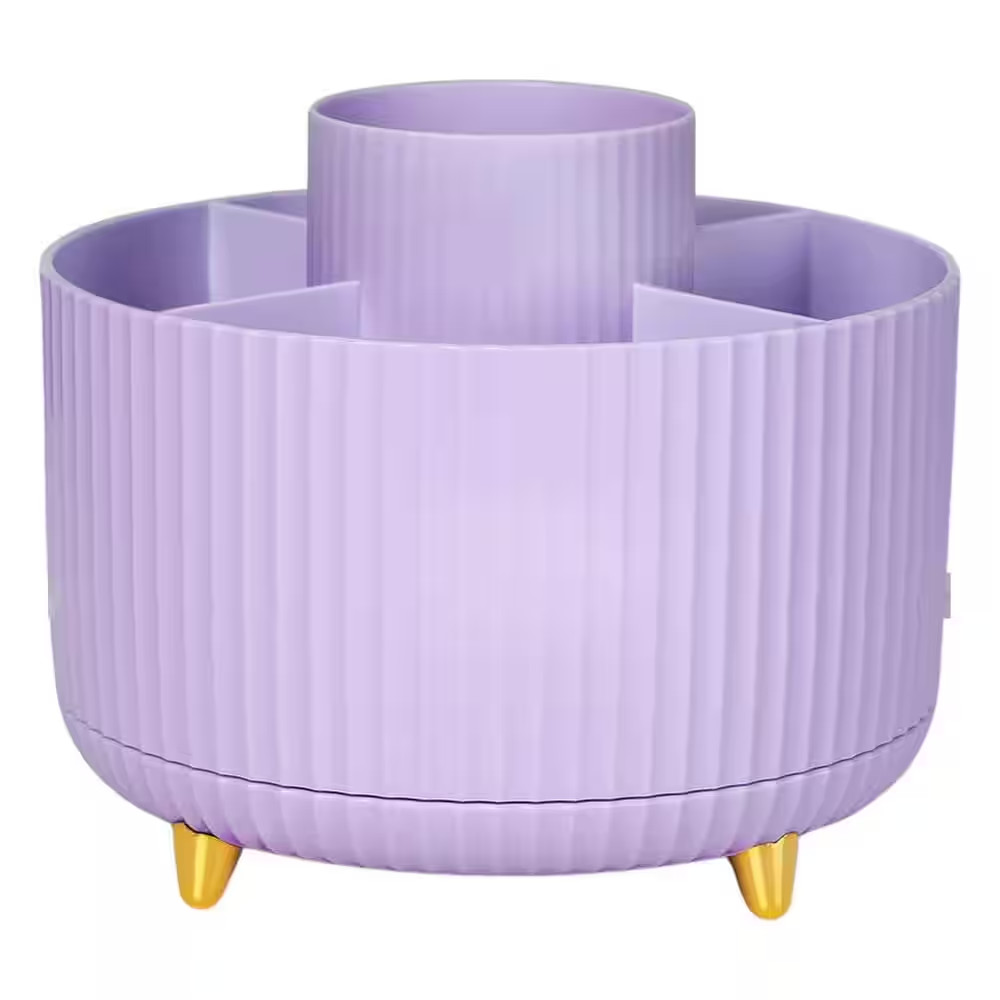 Purple 360 Rotating Desk Organizer with 5 Compartments for Pens Art Supplies Off
