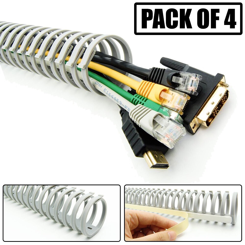 4x Flexible Adhesive Spiral Cable Cord Wire Holder Duct Organizer 500x35x33mm