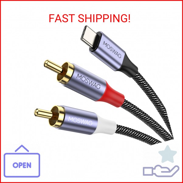 MOSWAG USB C to 2 RCA Audio Cable 3.3FT, Type C to 2 Male Y RCA Splitter, Type C