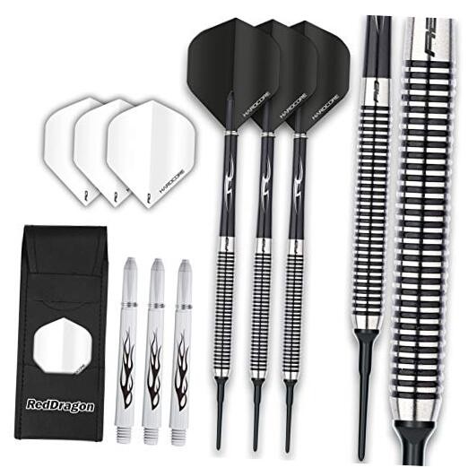 Pegasus Soft TIP Darts Set - 18g or 20g - Black  Stems and Black 18.0 Grams