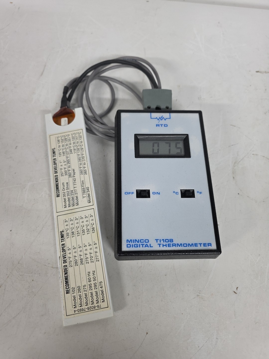 Minco TI108 Digital Thermometer Model TI108 With Probe Sensor Strip