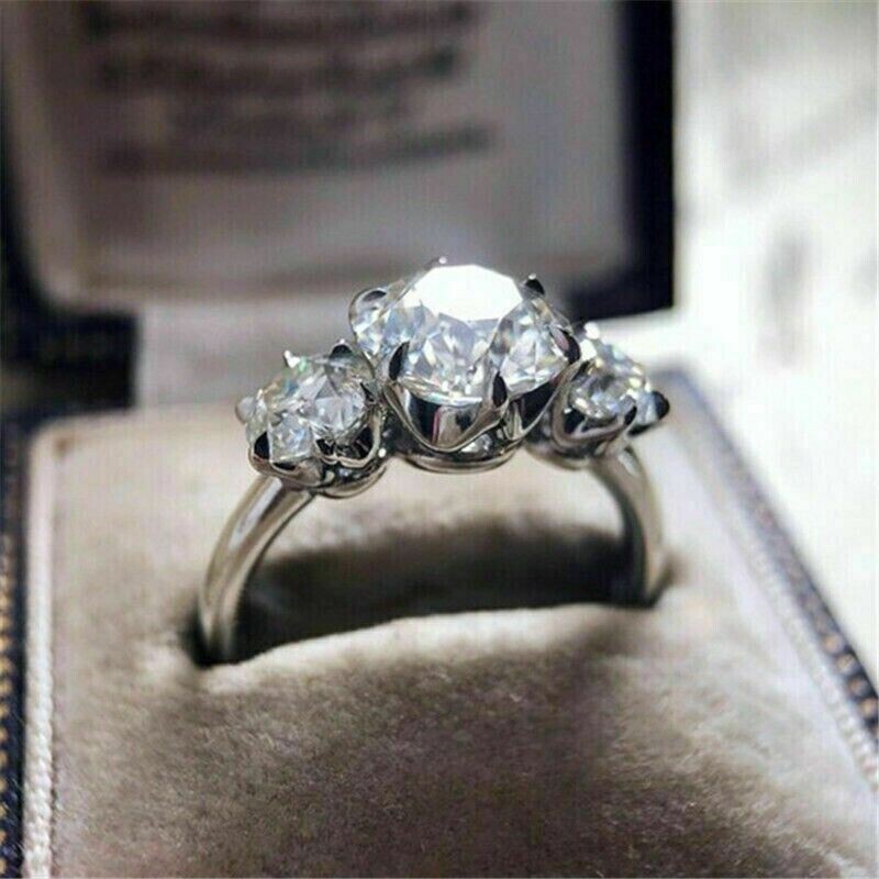 Round Cut Lab-Created 3.20 Ct White Diamond Wedding Ring 925 Sterling Silver