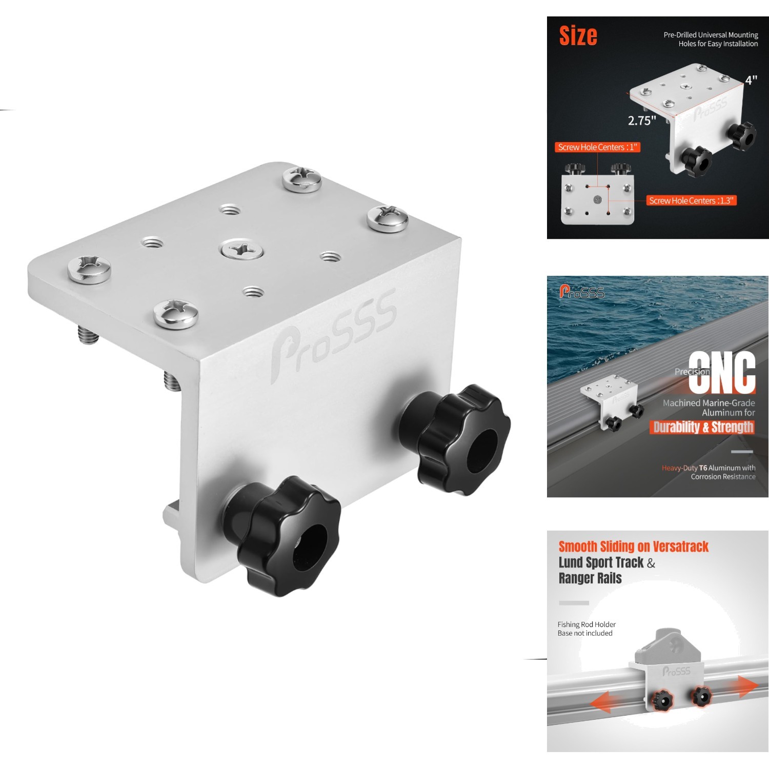 90° Aluminum Boat Track Mount Base CNC Marine Bracket For Versatrack Sport Track