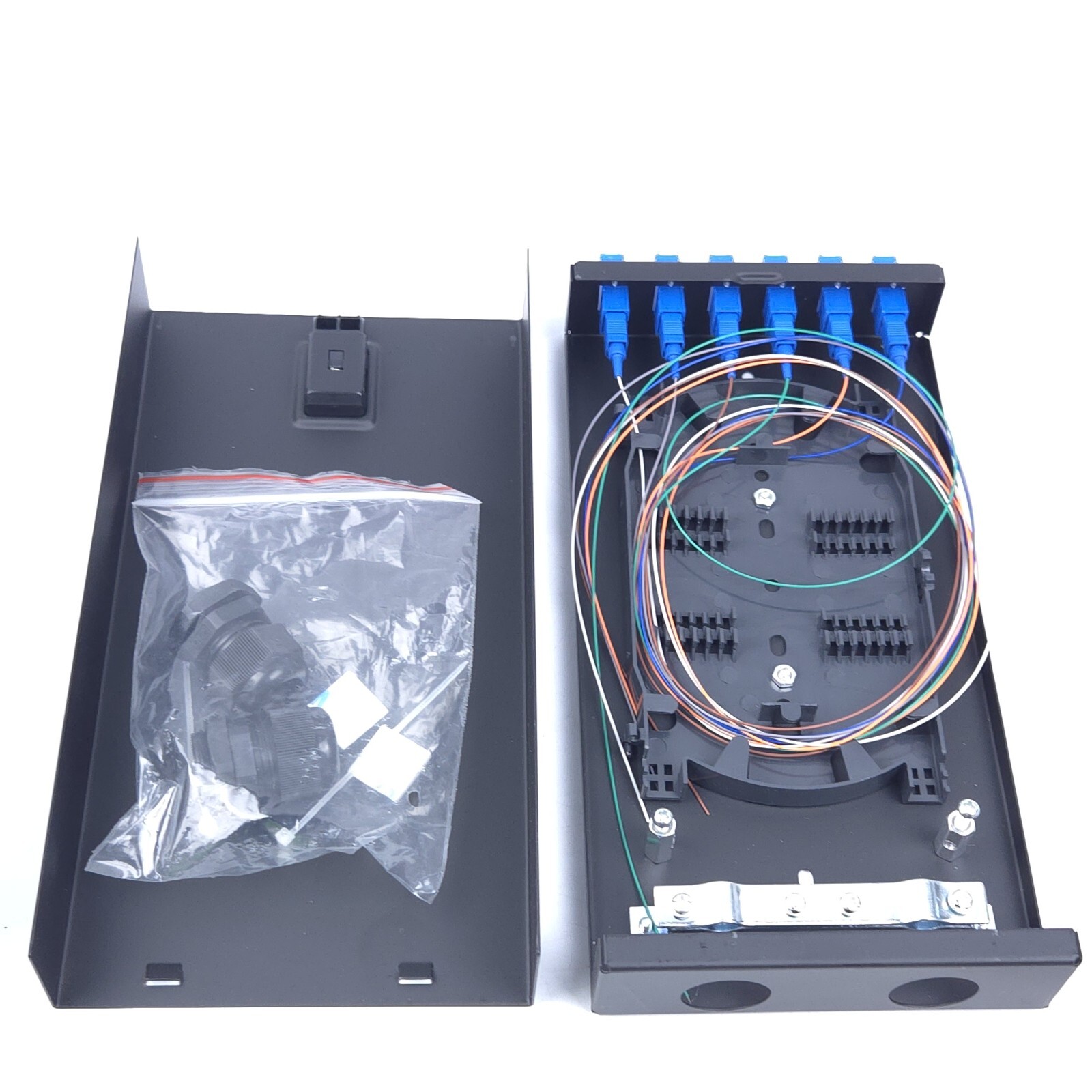 SC SM 6Port Box +Cables Wall Mount Fiber Enclosure Splicing Module, Loaded