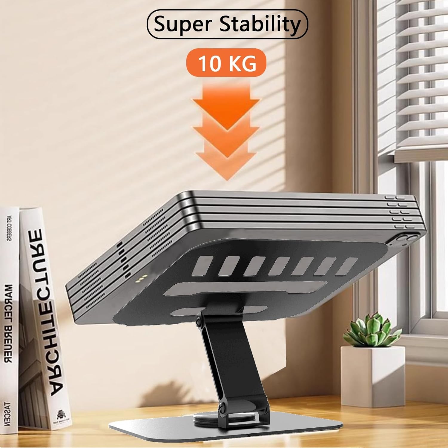 Larger Metal Tablet Stand, Adjustable 360° Rotation Holder Grey