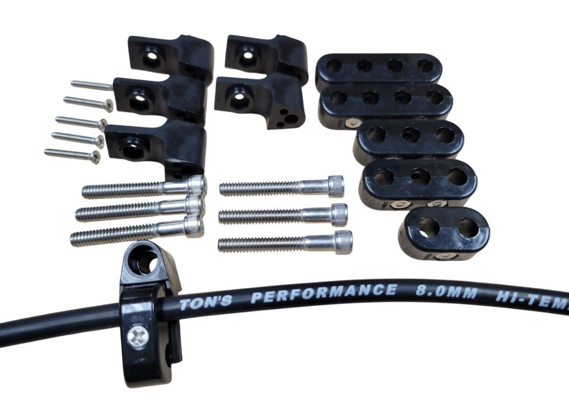 Ton's V8 7-8mm Clamp on Horizontal Wire Loom Kit Black Valve cover Separator