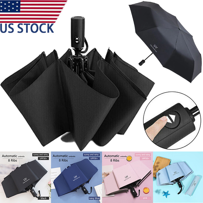 Automatic Black Umbrella Anti-UV Sun/Rain Windproof 3 Folding Compact Umbrella