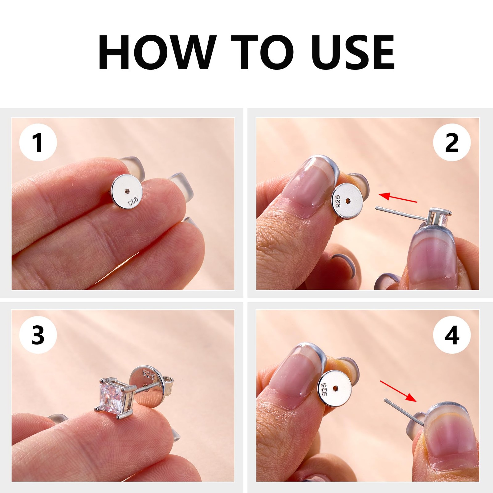 4Pairs 925 Sterling Silver Earrings Backs Replacements for Studs, Secure Earring