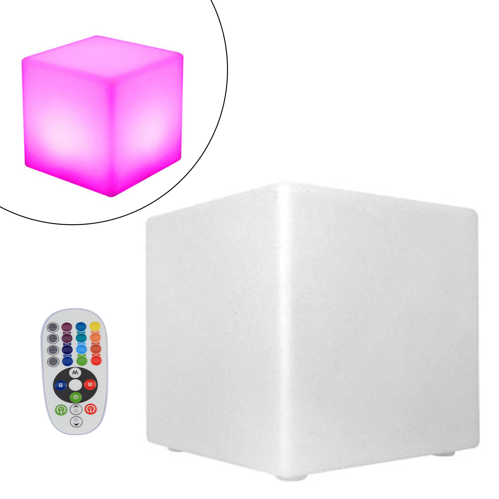 15.75*15.75*15.75" White Rubber 16 Light Colors Rechargeable Square LED Light
