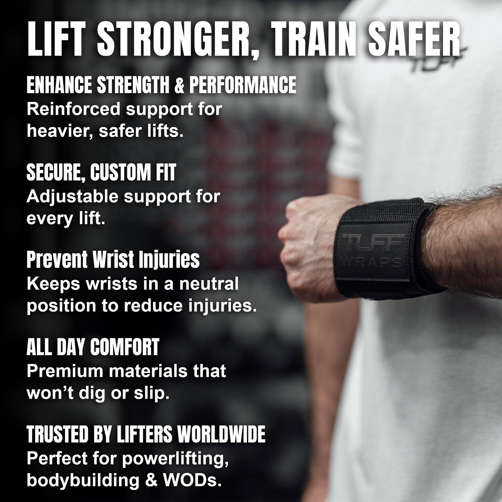 TuffWraps 16" Wrist Straps for Gym - No Thumb Loops - Powerlifting, Weightlif...