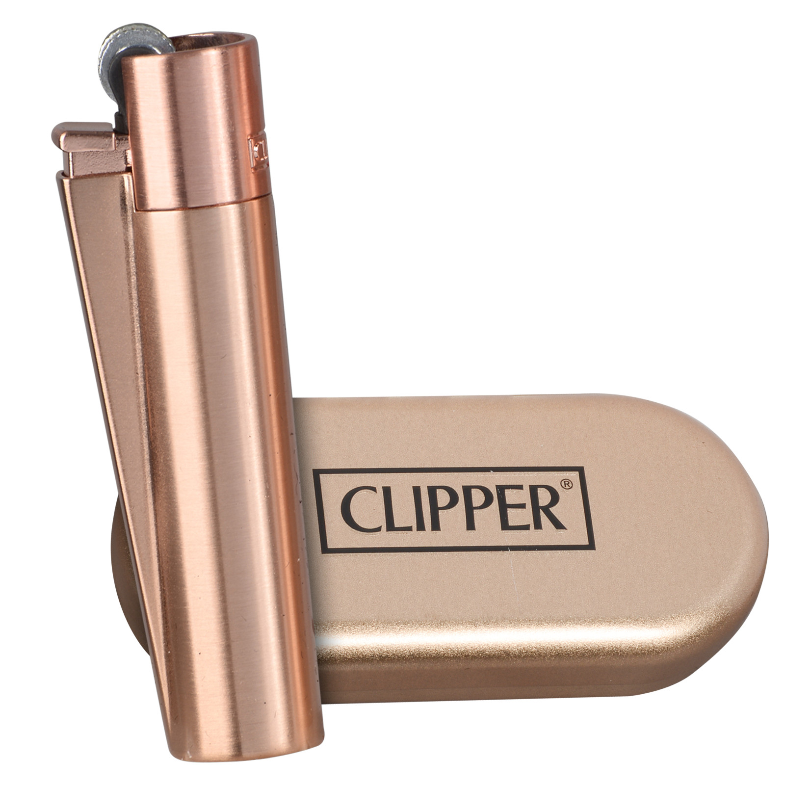 Clipper Metal Lighter - Refillable, Includes Case. Rose Gold Butane Lighters