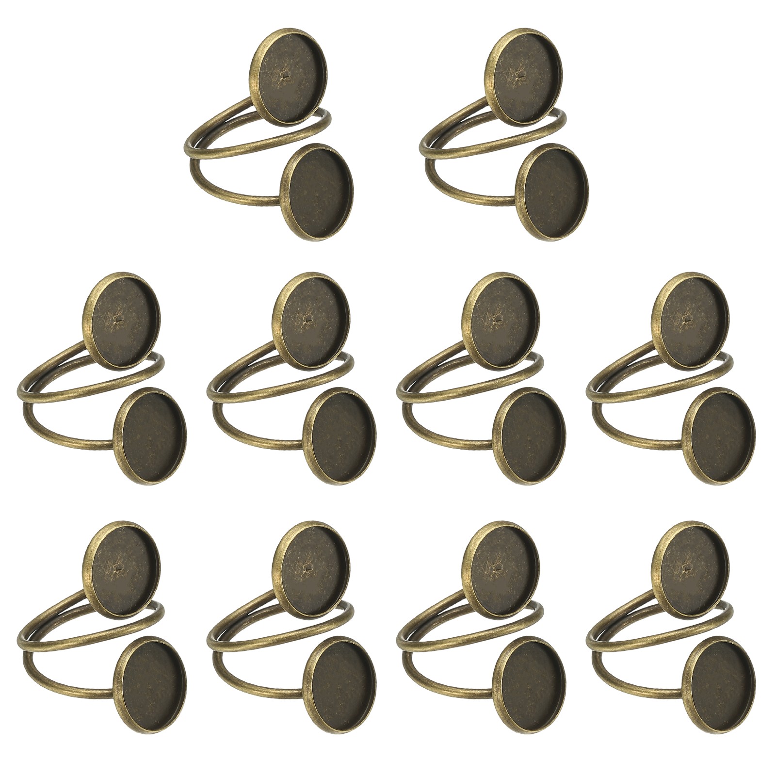 Ring Blank, 10 Pcs Adjustable Finger Ring Blank Base 12mm, Bronze