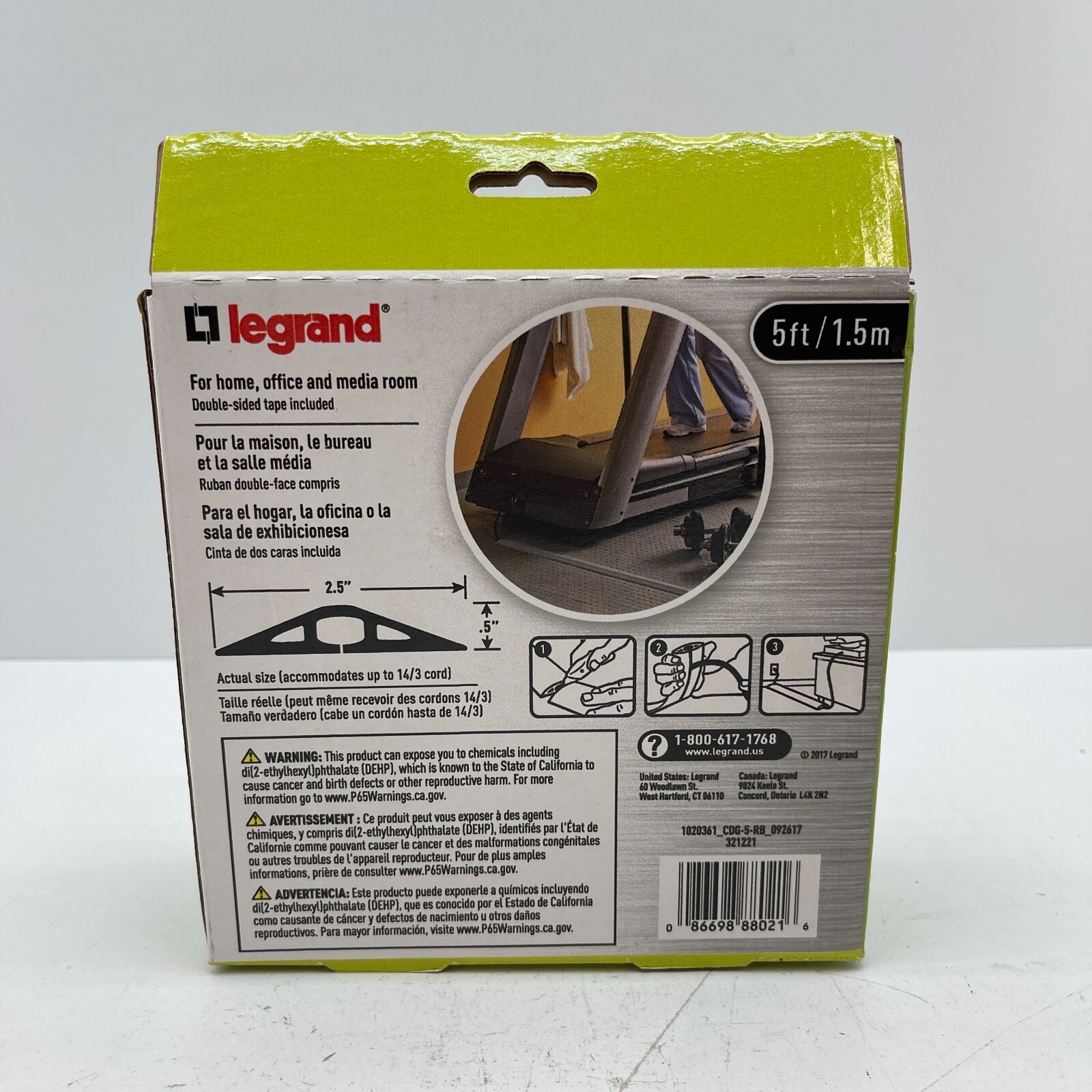 Legrand Corduct Cord Protector CDG-5 Gray Wiremold 5ft/1.5m Over Floor - NEW