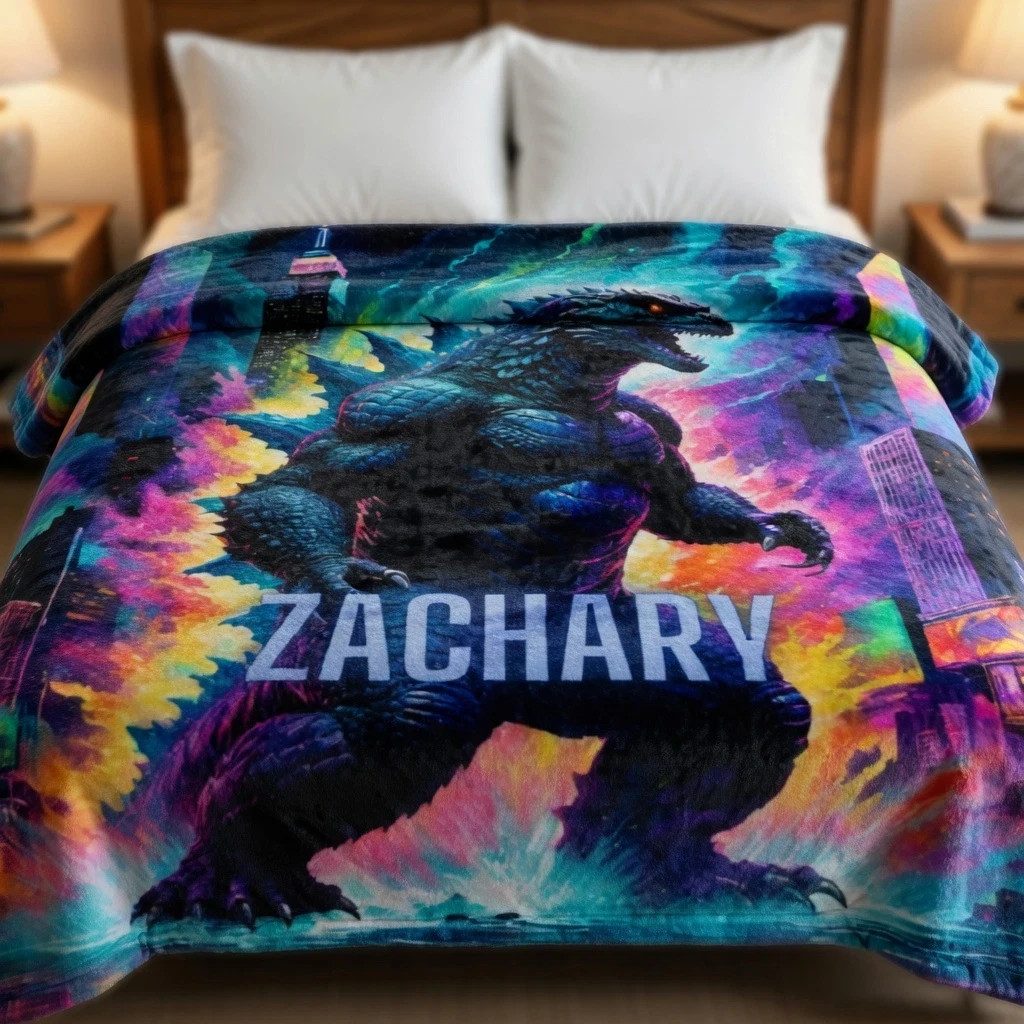 Personalized Monster Flannel Blanket – Psychedelic Kaiju Art Throw