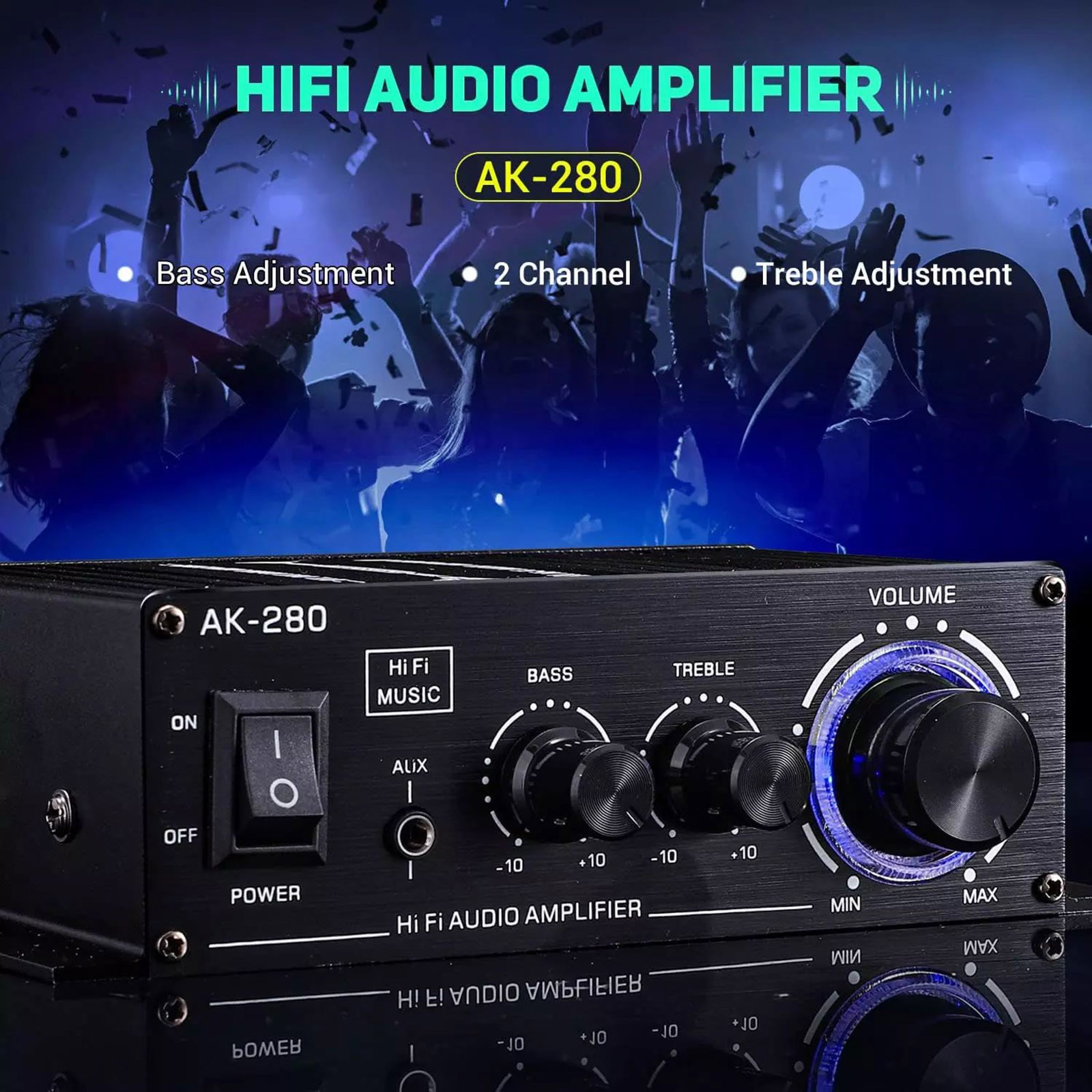 1 PC Protable 2.0 Channel AK280 Mini HIFI Stereo Audio Power Digital Amplifier