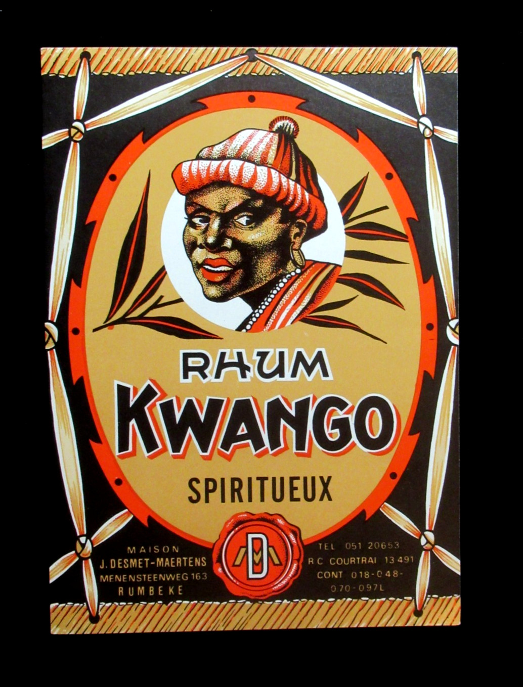 Vintage Kwango Rhum Rum Liquor Label Black Man Belgium