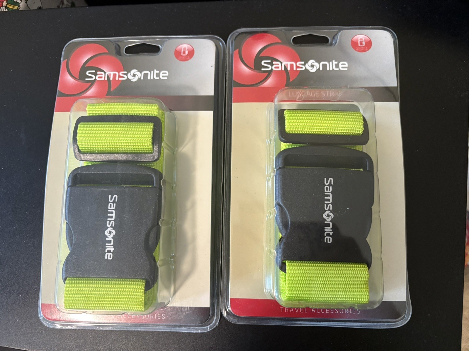 2 Samsonite Green Luggage Straps, ABS Buckle, Adjustable For Bags Up To 72”