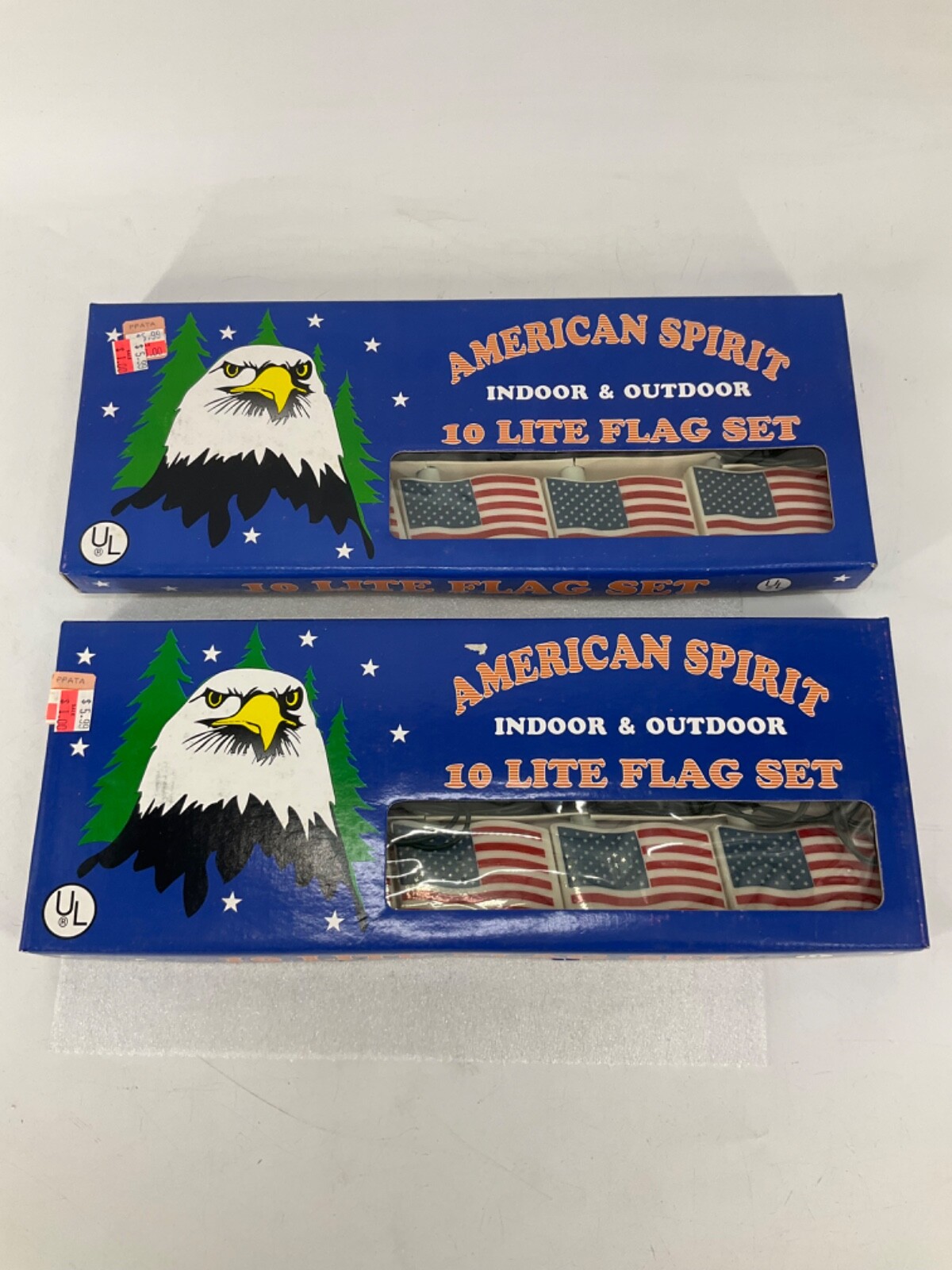 2 SETS Vintage 2001 American Spirit Indoor & Outdoor 10 Lite Flag Set Lights USA