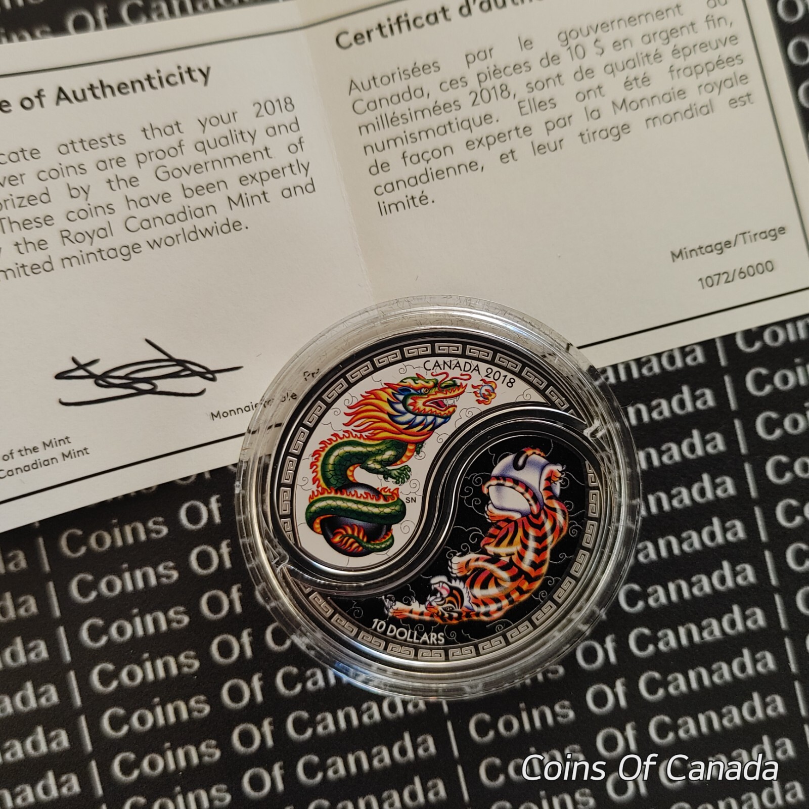 2018 Canada $10 Silver Coin Black White Yin + Yang Tiger + Dragon #coinsofcanada