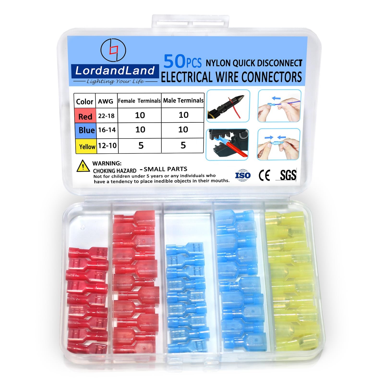 50PCS Nylon Spade Quick Female&Male(50PCS), Red, Blue, Yellow, Green