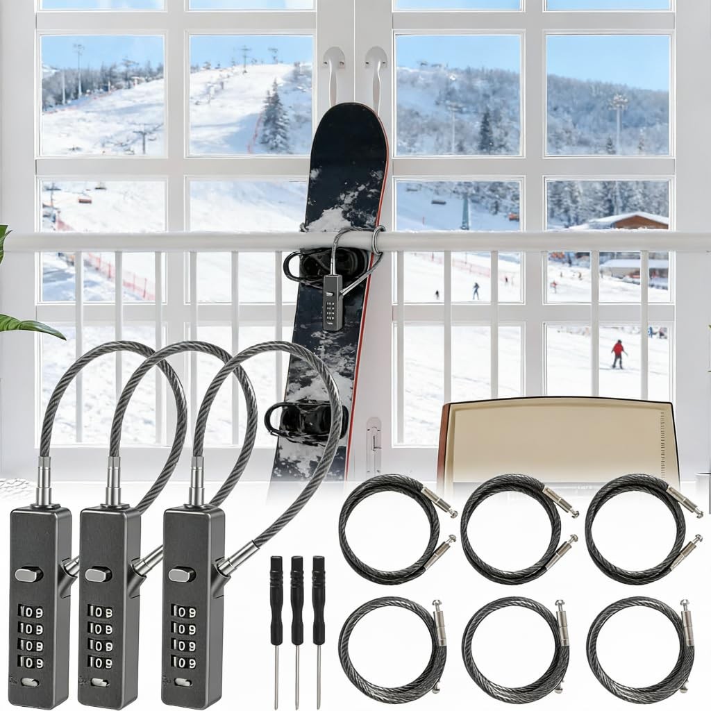 Tksdwblty 3Pack Wire Padlock Snowboard Lock Combination Cable Lock 4-Digit Ski