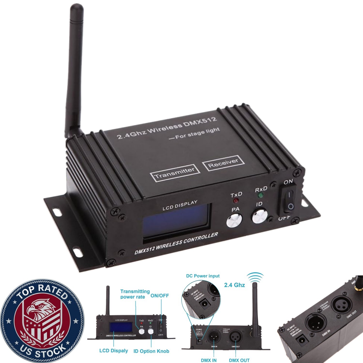Compact 2.4G DMX Wireless Controller with Anti-Jamming for Reliable Performance