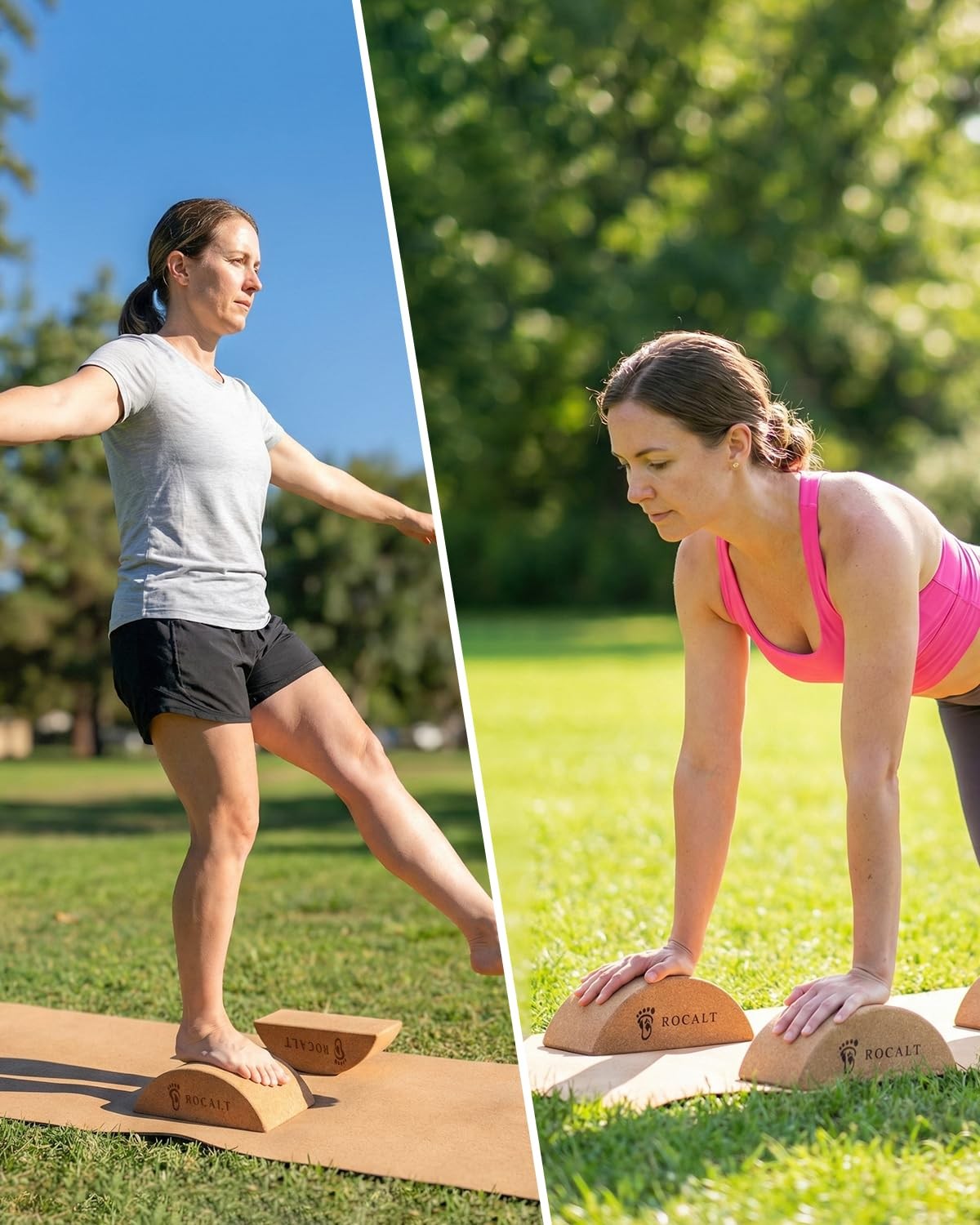 Rocalt Half Moon Cork Yoga Block and Foot Stretcher