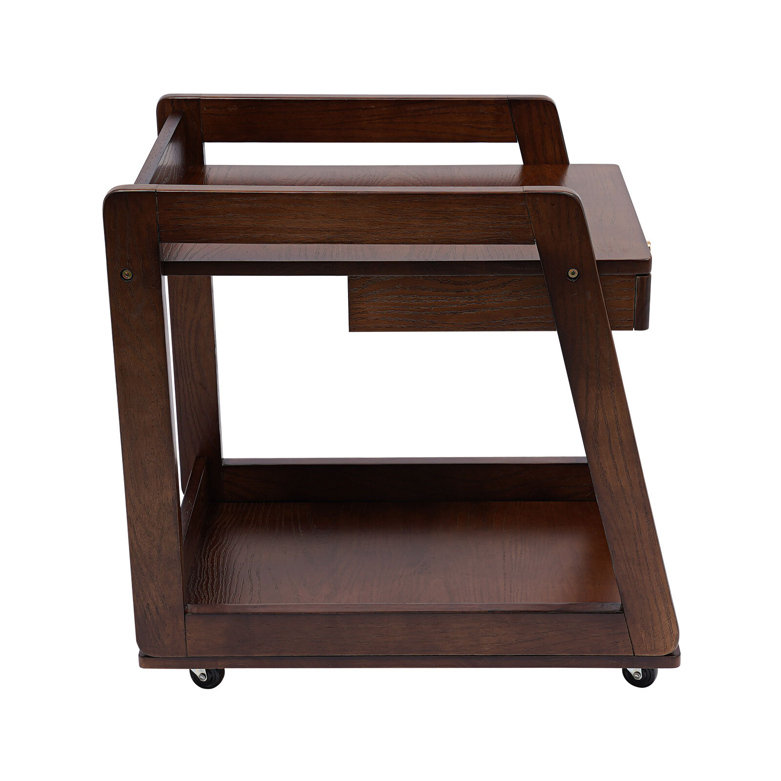 Walnut Retro Wood End Table, 2-tier Side Table, Storage Couch Table with Wheels